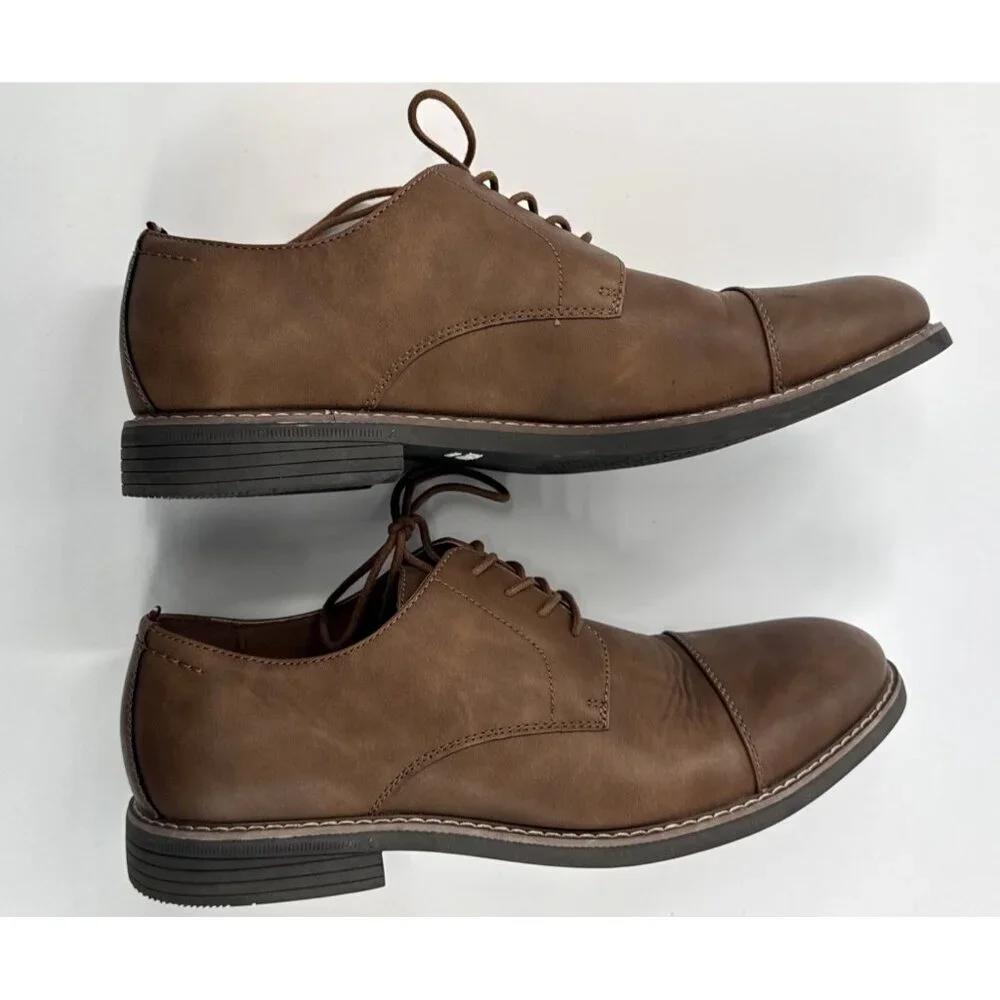 Izod Oxford Shoes Mens 13 M Tan Faux Leather Memory Foam Lace Up Dress Casual